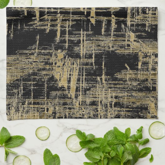 Linge De Cuisine Art moderne noir et or (Plié)