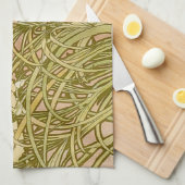 Linge De Cuisine Art Nouveau Alfonse Mucha fleurs d'oeillets floral (Quart Plié)