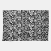 Linge De Cuisine Art nouveau Carnation Damask, noir et blanc (Horizontal)