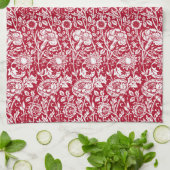 Linge De Cuisine Art Nouveau Carnation Damask, rouge et blanc (Plié)