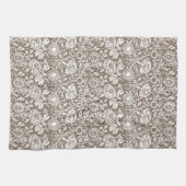 Linge De Cuisine Art Nouveau Carnation Damask, Taupe et blanc (Horizontal)
