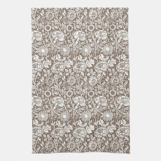 Linge De Cuisine Art Nouveau Carnation Damask, Taupe et blanc (Vertical)