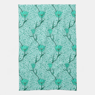 Linge De Cuisine Art Nouveau Damas de Tulipe, Turquoise
