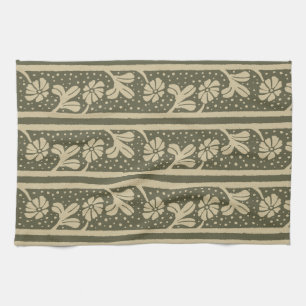 Linge De Cuisine Art Nouveau Fleurs élégantes Beige et vert Sage
