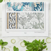 Linge De Cuisine Art nouveau iris lys floral textile art bleu (Plié)