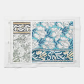 Linge De Cuisine Art nouveau iris lys floral textile art bleu (Horizontal)