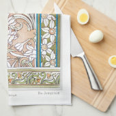 Linge De Cuisine Art nouveau jonquille Verneui textile floral art (Quart Plié)
