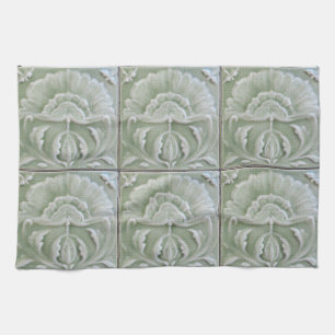 Linge De Cuisine Art nouveau jugendstil tuile de fleurs gris vert