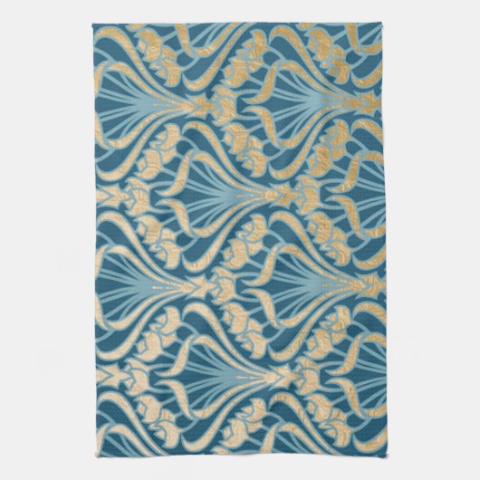 Linge De Cuisine Art nouveau, or, turquoise, motif, damas, Victorie (Vertical)