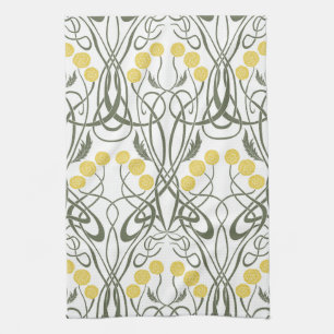 Linge De Cuisine Art Nouveau Roses jaunes et tiges sinueuses