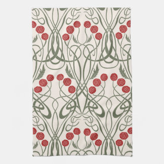 Linge De Cuisine Art Nouveau Roses rouges et tiges sinueuses