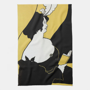 Linge De Cuisine Art Nouveau vintage, femme lisant un livre jaune
