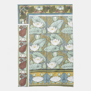Linge De Cuisine Art Nouveau vintage, fleurs de jardin de nénuphars