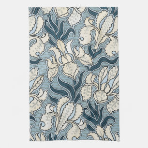 Linge De Cuisine Art Nouveau vintage, fleurs d'iris de jardin bleue