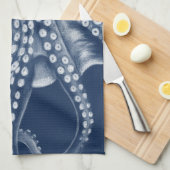 Linge De Cuisine Art octopus bleu cyan (Quart Plié)