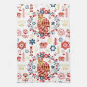 Linge De Cuisine Art populaire nordique Scandi Fleurs de renards ro (Vertical)