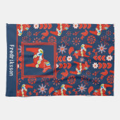 Linge De Cuisine Art populaire Rouge Floral Dala Horse (Horizontal)