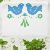 Linge De Cuisine Art populaire suédois Oiseaux et fleurs bleus (Plié)