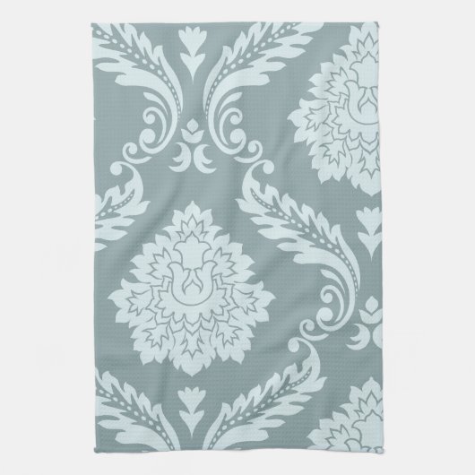 Linge De Cuisine Art Rococo Damassé I Bleu de Canard Œuf+Turquoise (Vertical)