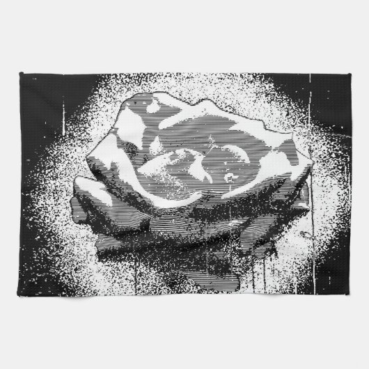 Linge De Cuisine Art Rose Noir Et Blanc (Horizontal)