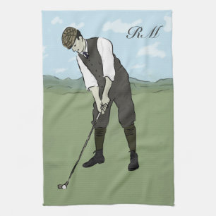 Linge De Cuisine Art vintage décoré d'un monogramme de golf de