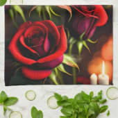 Linge De Cuisine Artwork numérique Fleurs de rose rouge-58567 (Plié)