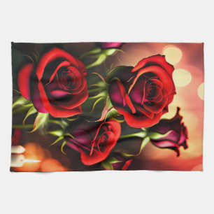 Linge De Cuisine Artwork numérique Fleurs de rose rouge-58567