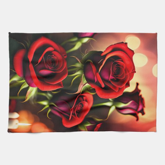 Linge De Cuisine Artwork numérique Fleurs de rose rouge-58567 (Horizontal)