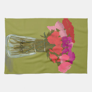 Linge De Cuisine Arty Joyeuses Fleurs Colorées Dans Le Vase +Nom Pe