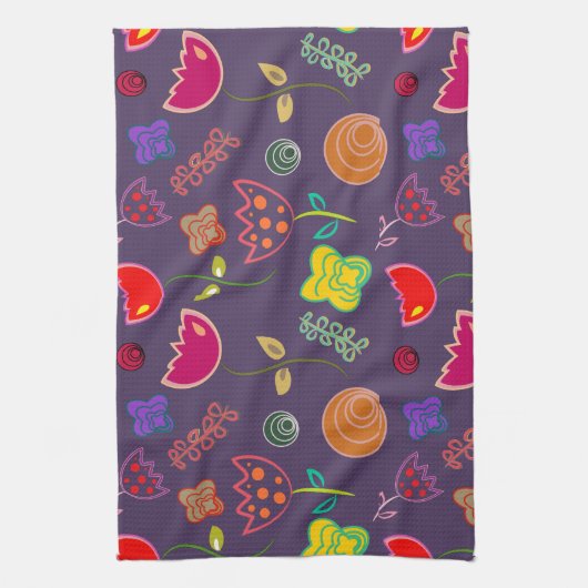 Linge De Cuisine Arty moderne fleurs violettes et roses (Vertical)