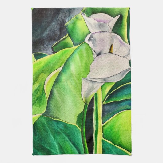 Linge De Cuisine Arum blanc Lily aquarelle tropicale florale (Vertical)