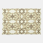 Linge De Cuisine Aspect dentelle de fleurs Sépia doré (Horizontal)