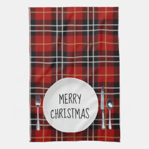 Linge De Cuisine Assiette de Noël sur carreaux tartan
