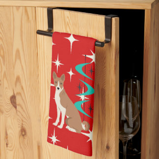 Linge De Cuisine Atomic Retro Basenji Dog Red Starburst Mid Century