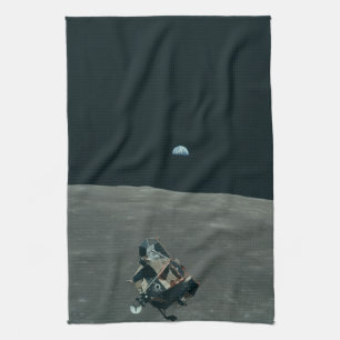 Linge De Cuisine Atterrisseur lunaire Apollo et Terre se levant au-