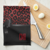 Linge De Cuisine Attrayant animal léopard rouge foncé | Monogramme (Quart Plié)