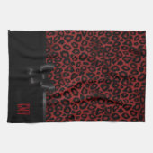 Linge De Cuisine Attrayant animal léopard rouge foncé | Monogramme (Horizontal)
