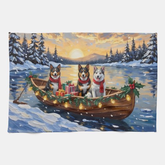 Linge De Cuisine Australian Cattle Dog Christmas Boat Holiday (Horizontal)
