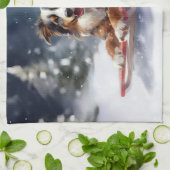 Linge De Cuisine Australian Shepherd hiver neige de Noël (Plié)