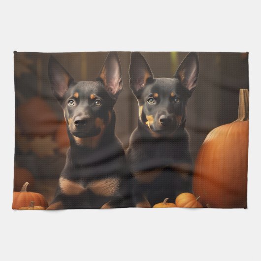 Linge De Cuisine Australien Kelpie Puppy Citrouille de plaisir d'au (Horizontal)