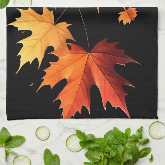Linge De Cuisine Authumn leaves Kitchen towel black (Plié)