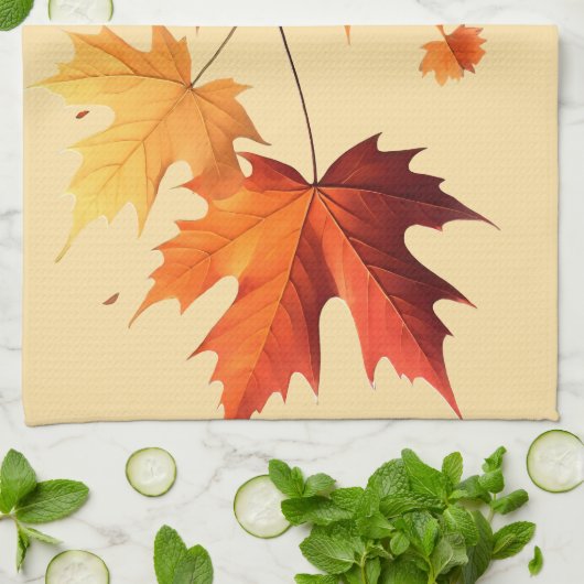 Linge De Cuisine Authumn leaves Kitchen towel light yellow (Plié)