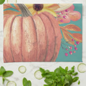 Linge De Cuisine Automne citrouille terre cuite orangée turquoise (Plié)