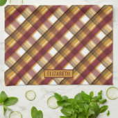 Linge De Cuisine Automne Couleur Plaid Motif & Nom personnalisé (Plié)