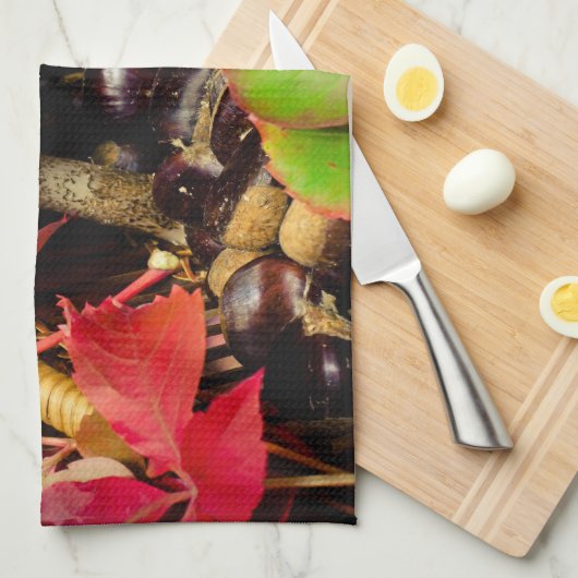 Linge De Cuisine Automne Feuilles automnales, châtaignes champignon (Quart Plié)