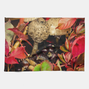 Linge De Cuisine Automne Feuilles automnales, châtaignes champignon