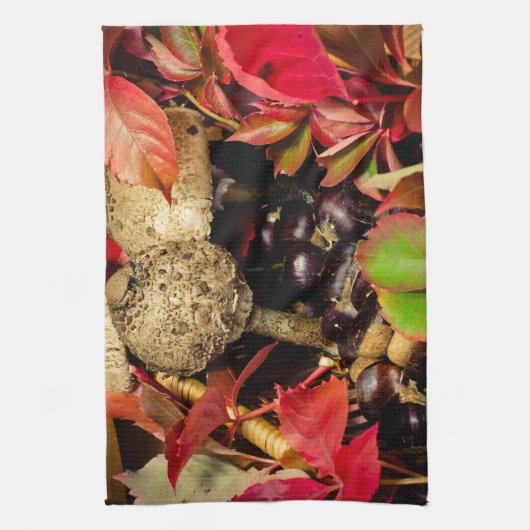 Linge De Cuisine Automne Feuilles automnales, châtaignes champignon (Vertical)