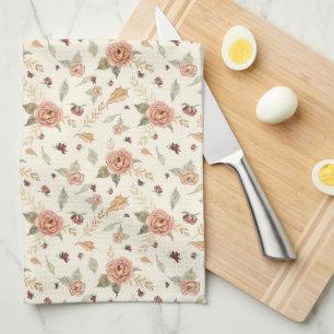 Linge De Cuisine Automne Feuilles BOHO Floral Bourgogne Peach