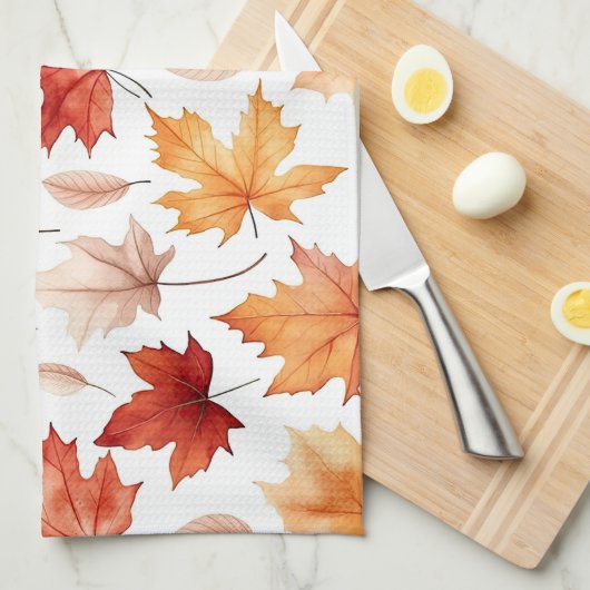 Linge De Cuisine Automne Feuilles Terracotta Brown Boho Motif (Quart Plié)