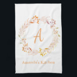 Linge De Cuisine Automne Floral Aquarelle Boho Nom personnalisé<br><div class="desc">Serviette de cuisine avec jolie couronne florale aquarelle peinte à la main dans de jolies couleurs automnales,  personnalisée avec votre nom et initiale.</div>